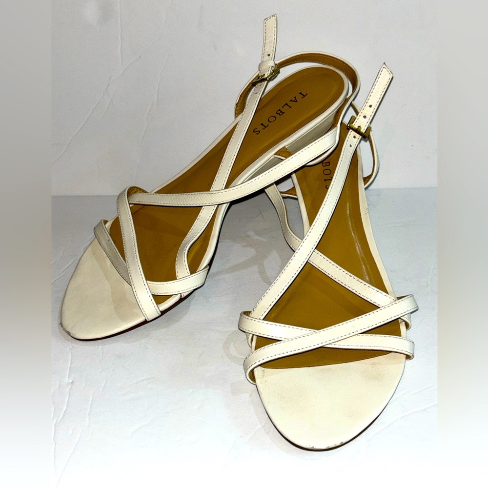 Talbots White Capri Crossed Napa Wedge Sandals 9.5